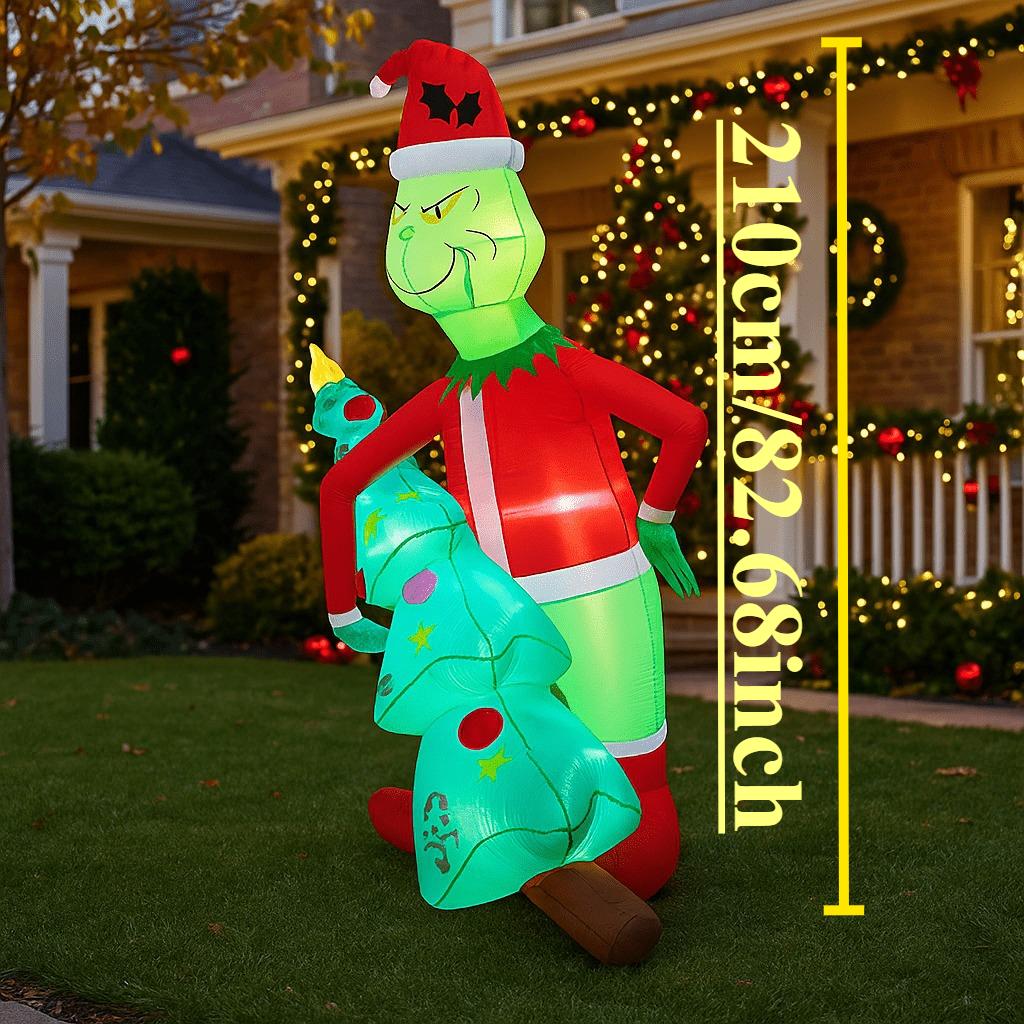 6.8FT/2.1M Inflatable Grumpy Green Christmas Character Holding Lighted Tree Outdoor Decor