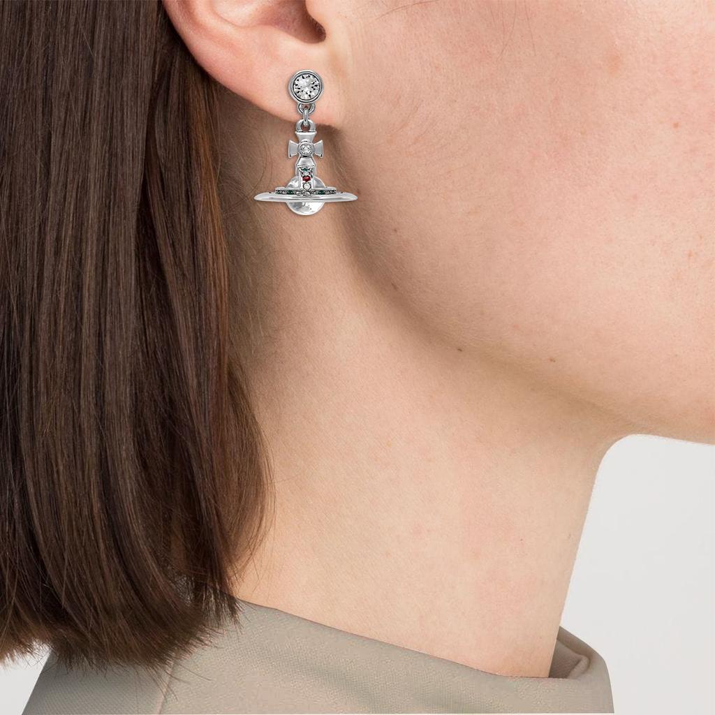 Vivienne Westwood New Petite Orb Transparent Saturn Pendant Earrings Women Earrings Brass Silver 6202003202P019P019