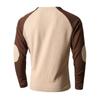 Spring Fall Men Top Regular Fit Colorblocked Long-Sleeve T-Shirt Buttoned Round Neck Patch Decor Casual Sports Parties T-shirt