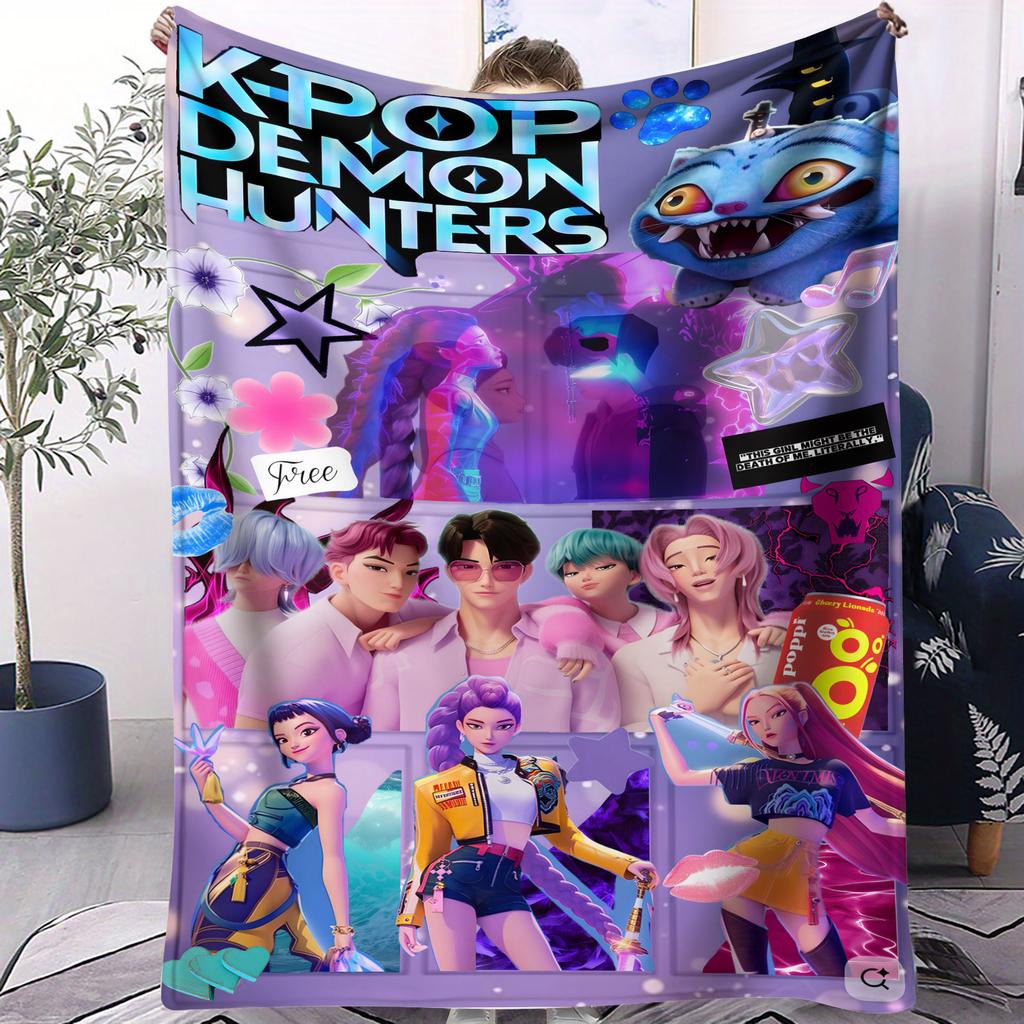 K Pop Demon Hunters Flannel Blanket Hot Anime Plush Warm Throw for Home Leisure Sofa Bed Cover Office Nap Camping Travel Gift