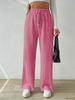 2024 Women's Textured Knit Wide-Leg Pants - Elastic High Waist, Tie Waist, Solid Color, Casual Loose Fit