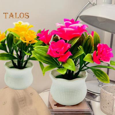 Artificial Potted Plants 5 Rose Flower Head Home Office Table Centerpiece Wedding Faux Floral Bonsai Indoor Outdoor Desktop Decoration
