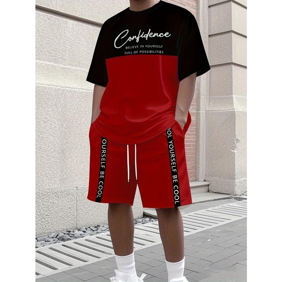Men's Letter Print Crew Neck Short Sleeve Stylish Streetwear Men's Fashion Set Summer Casual Outdoor Vacation Two-Piece Set