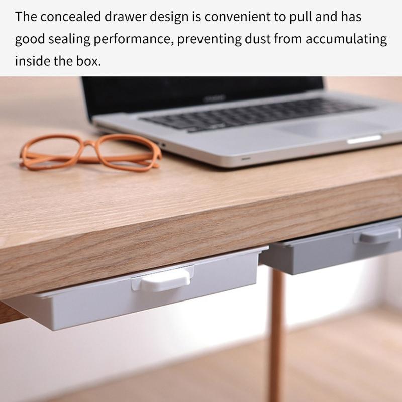 2Pcs Plastic Adhesive Under Cabinet Storage Boxes Under Desk Drawer Organizers Household Organization Tool