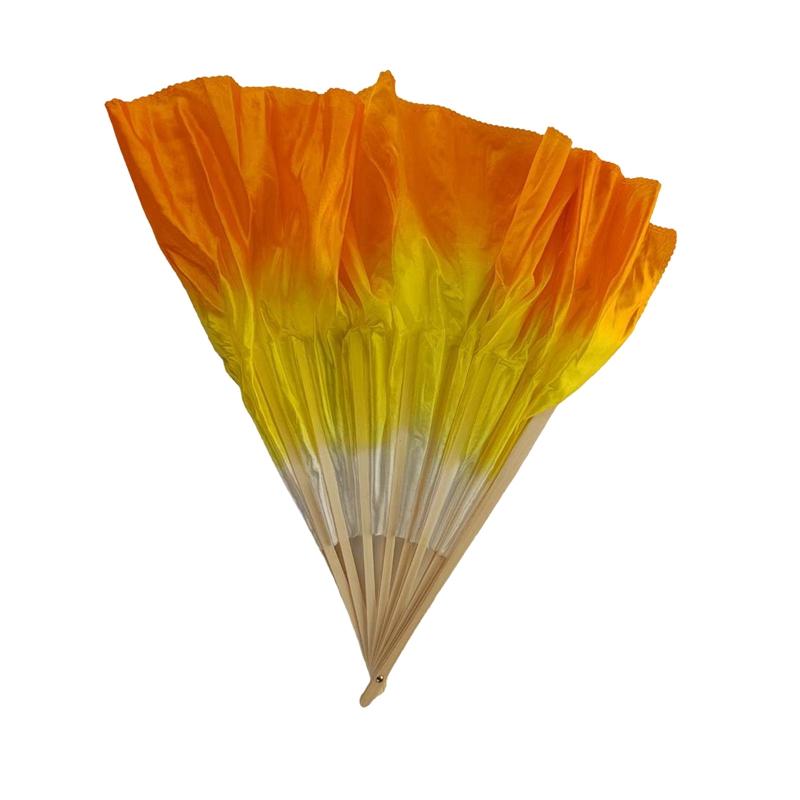 

1 шт. Профессиональный 100% натуральный шелковый веер, китайский народный веер, шелковый веер, реквизит для танца живота, веера, градиент, белый/желтый/оранжевый