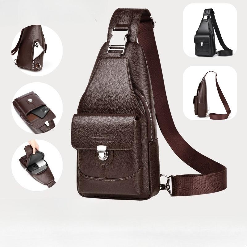 Large Capacity Men's Crossbody Bag  PU Leather Sling Pouch, Chest Bag,for Phone, Wallet & Keys, Outdoor & Daily Commute