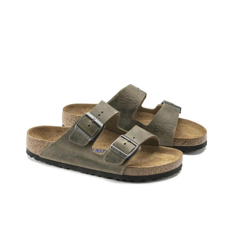 Birkenstock Unisex Leather Round Toe Platform Buckle Slide Sandals Khaki Narrow Fit 1019377 39