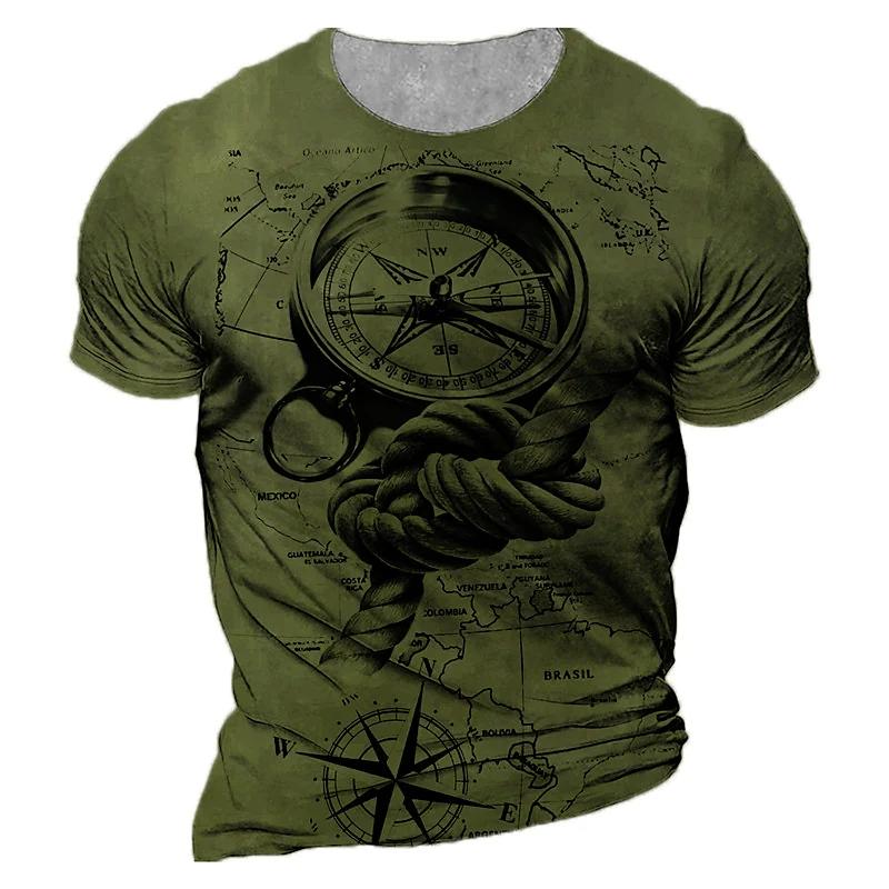 Vintage Kompass T-Shirt Herren 3D-Druck Navigationskompass Herren Rundhalsausschnitt Kurzarm Übergroße Tops T-Shirt Homme 6XL Camiseta