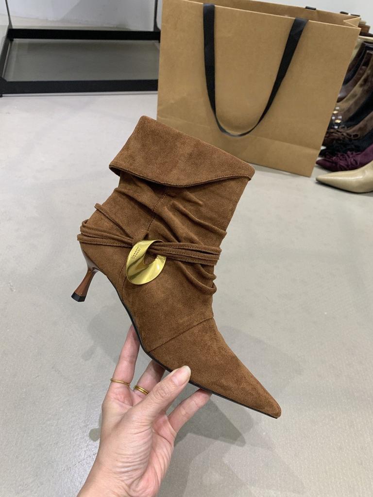 Two wear pointed suede short boots women's high heel heightening pleated pile boots western cowboy boots