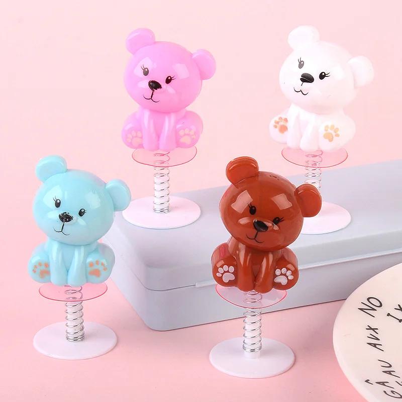 6Pcs kids Cute Mini Bounce Bear Rabbit Toys Novelty Tricky Prank Jumping Doll Finger Whimsy Game Children Creative Small Gifts