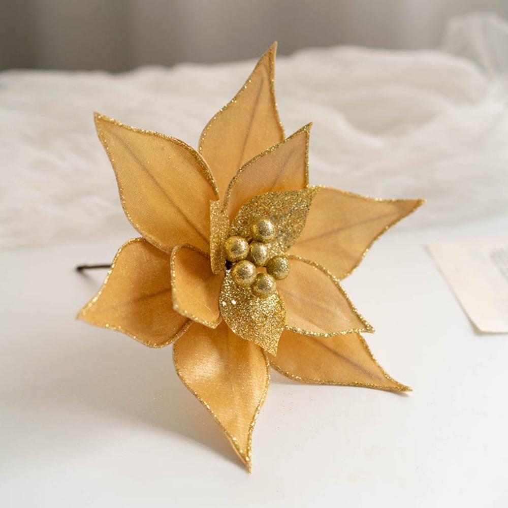 New Fabric Plastic Christmas Artificial Flowers 20cm/26cm Ornaments Fake Flower DIY Decoration Glitter Poinsettia New Year