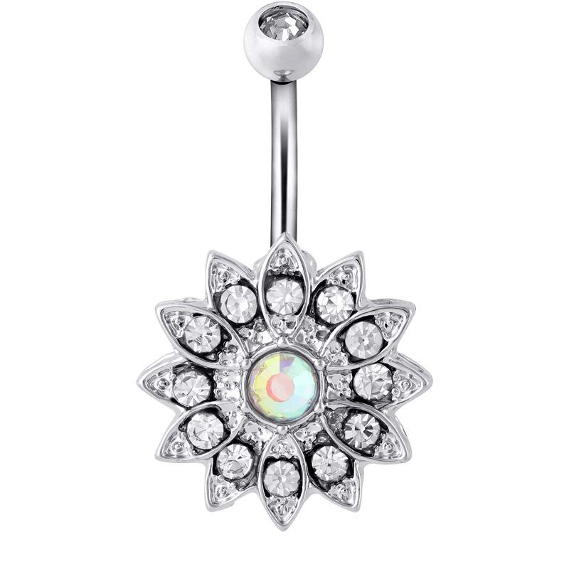 Exclusive Stainless Steel Sunflower Opal Belly Button Ring Stud Piercing Jewelry