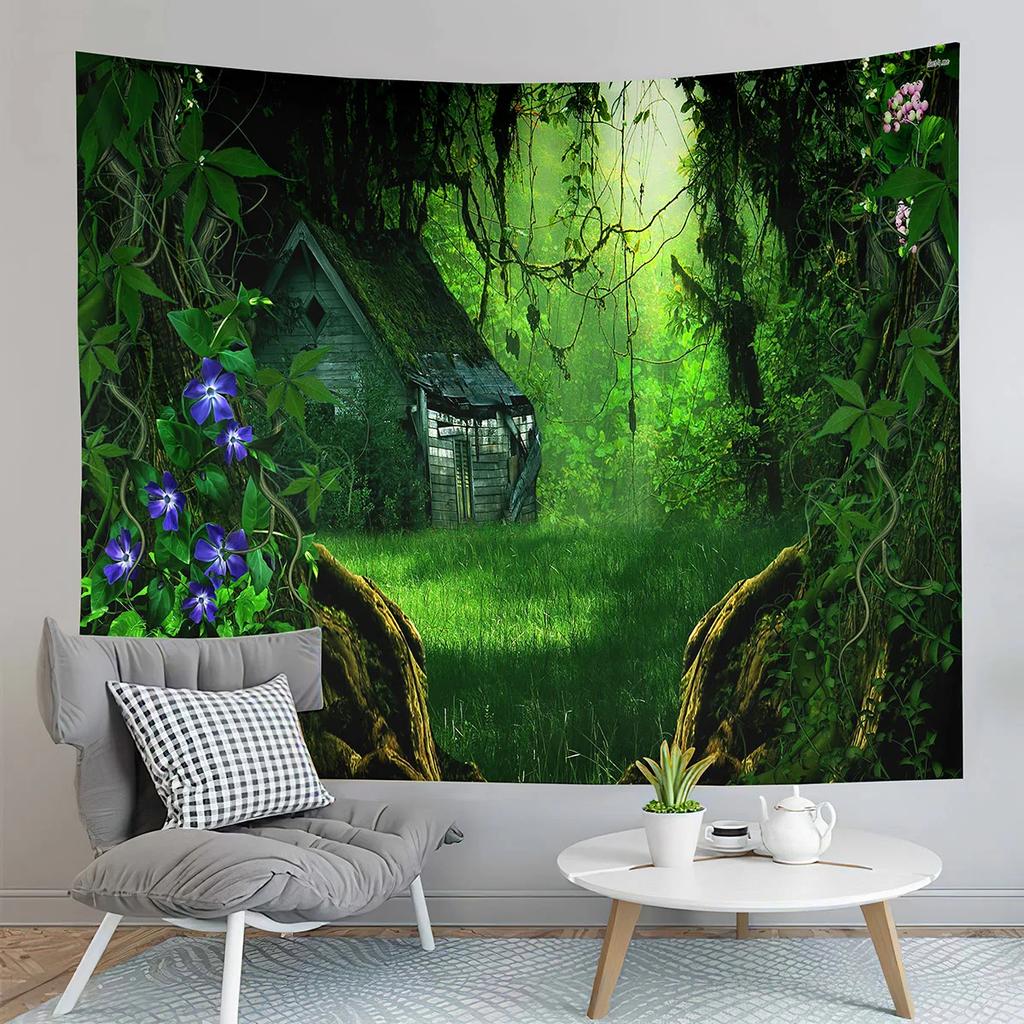 Fairy Tale Forest Tapestry Full Moon Night  Red Mushroom  Living Room Bedroom Dormitory