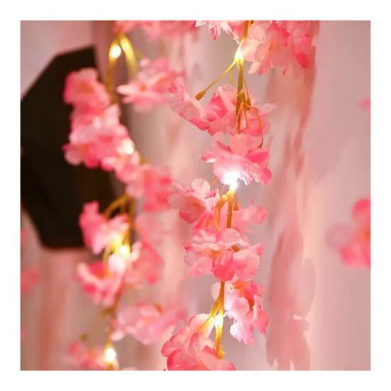 Artificial Light Faux Cherry 10 Ft Garland String Blossom Garland Green Creeper
