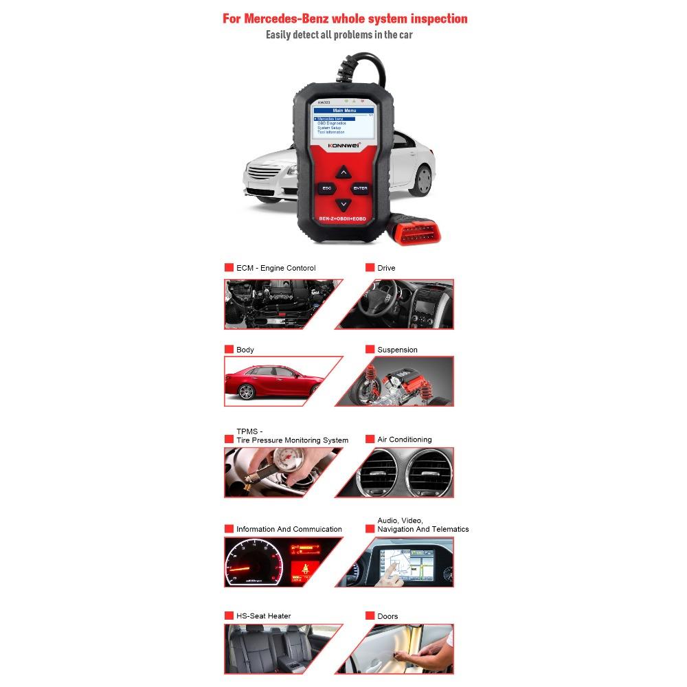 KONNWEI KW360 Full Systems OBD2 Scanner for Benz Professional Car Diagnostic Tool for C300 W204 W205 W211 ABS Airbag Oil Reset