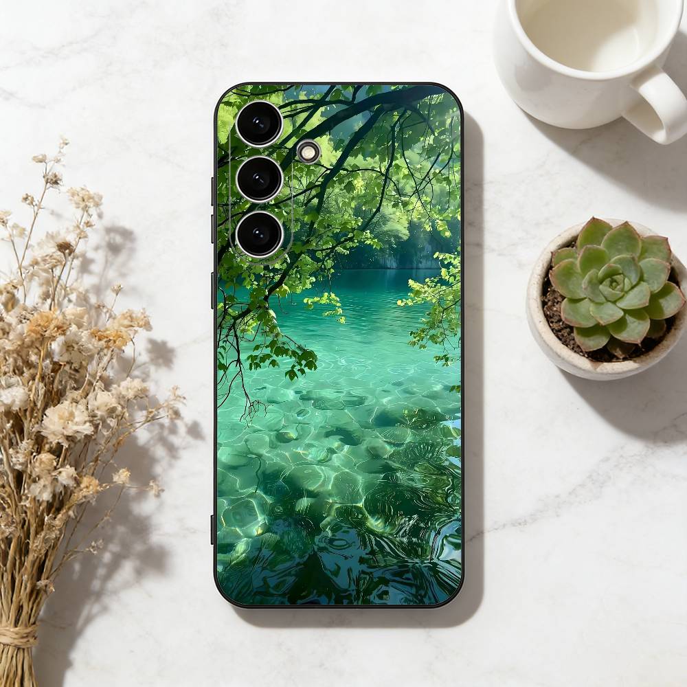 

Fresh Natural Green Scenery Phone Case For Samsung Galaxy A73,A72,A71,A70,A53,A52,A51,Soft Silicone Black Cover Samsung a22 5g