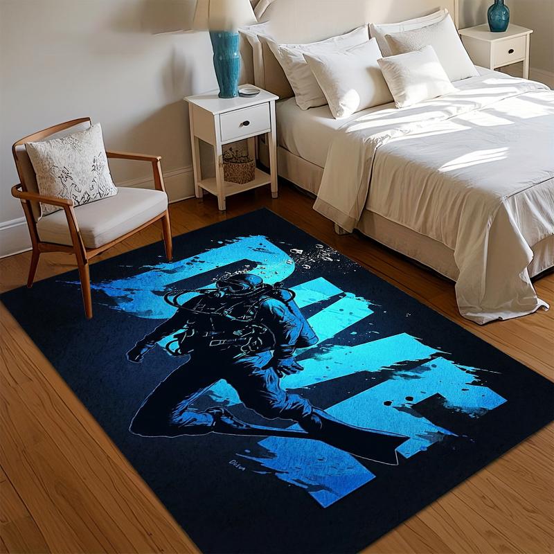 

Game Room Carpet Diver Silhouette Non-slip Stain-resistant Practical Bring Immersive Atmosphere for E-sports Rooms Bedroom Blue 40x60CM