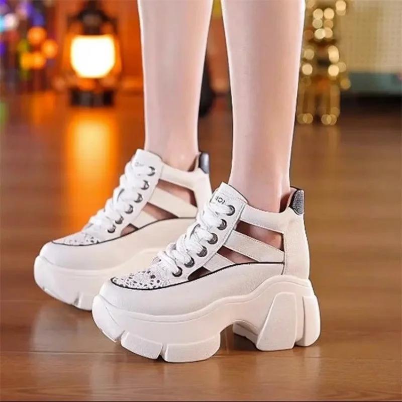 Fashion Hollow Summer Sandals Wedge Heels Sneakers Women High Platform Beach Flip Flops Casual Breathable Walking vulcanized shoes