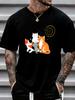 Unisex Navy Tee Four Cute Sleeping Kittens With Spiral Pattern Cartoon Print Crew Neck Loose Casual Male Short Sleeve Tops