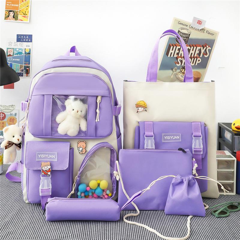 Schoolbag Korean Version Ins Small Fresh Girls Backpack Versatile Backpack Cute Transparent Bar Pain Bag Primary and Secondary School Schoolbag