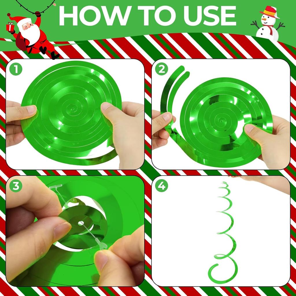 24 PCS Green Hanging Swirl, Sparkle Ceiling Hanging Decorations, Plastic Streamer Party Decorations with Double-Swirls and Single-Swirls for Birthday