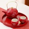 Red Ceramic Tea Set, Chinese Wedding Tea Set, Handmade Tea Pot Set, Special Customized Home Porcelain Beauty Tea Cup Set