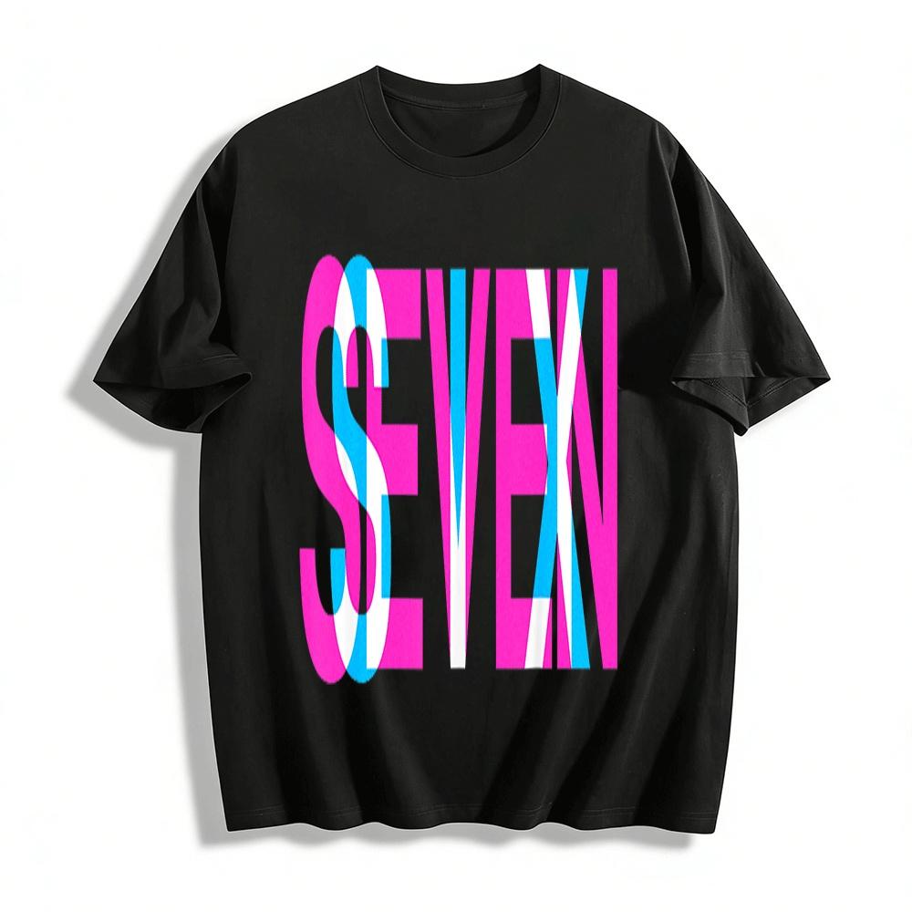 

Color Block SEVEN Graphic Casual Unisex Short Sleeve T-Shirt Pure cotton T-shirt XXS