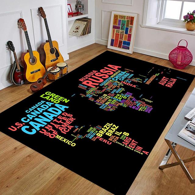 Education Scientific Formulas World Map Rug Washable Floor Lounge Rug Large Area Carpets Non Slip Teenager 'S Kids Room Decor Mat