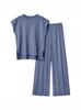 2024 Women's Knitted Casual Suit: Sleeveless Vest Sweater & Wide-Leg Pants Two-Piece
