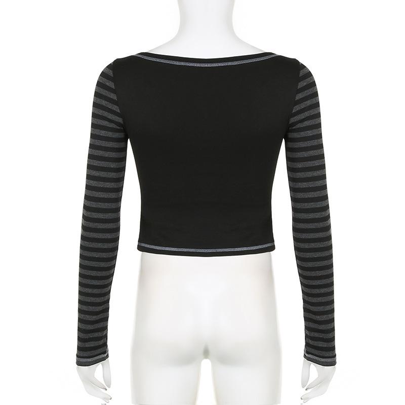 European and American hot girl Y2K letter printed round neck dark style slim fit top