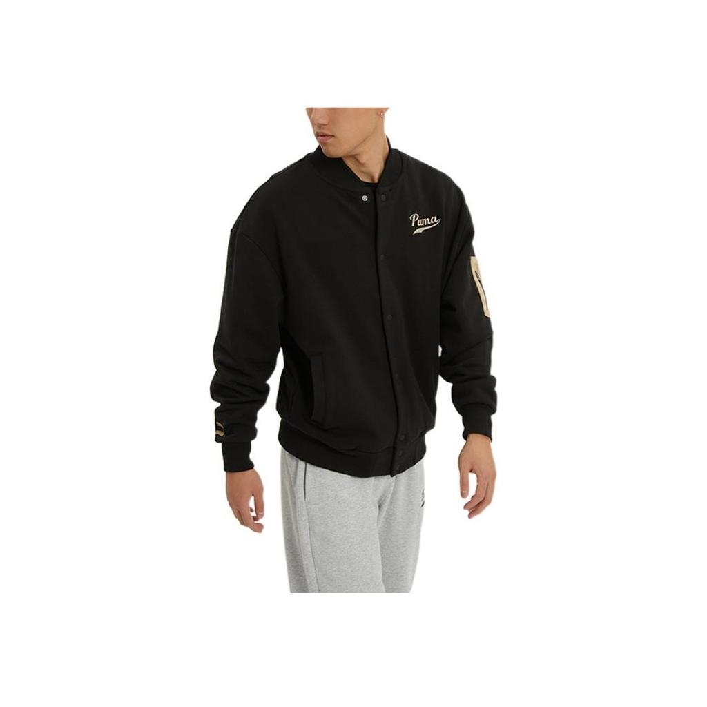 Puma Solid Color Logo Print Single-Breasted Long Sleeve Jacket Men Jackets Black 536788-01