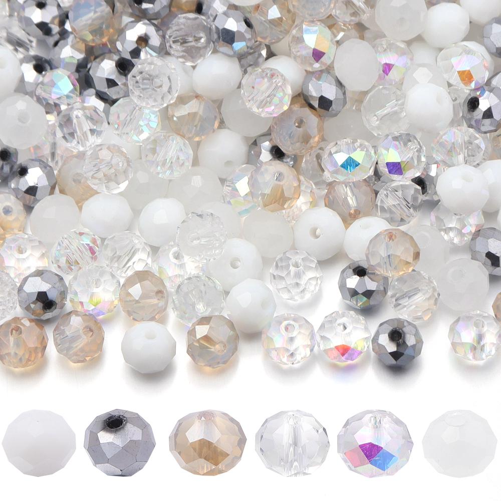 100-200 Stück 4 6 8 mm facettierte Glasperlen Weiß Gemischt Rondelle Kristall Lose Abstandshalter Perlen Für Schmuckherstellung DIY Armbänder Halskette