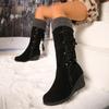 High Boots Winter New Round Head Pile Rivet Soft Sole Non-slip Wear-resistant Wedge Cotton Boots