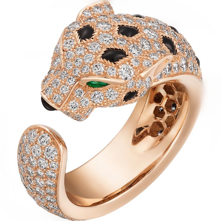 

Кольцо из серебра 925 пробы с двойной головой гепарда леопарда и инкрустированными бриллиантами Gold (One Size) approx. 7~8