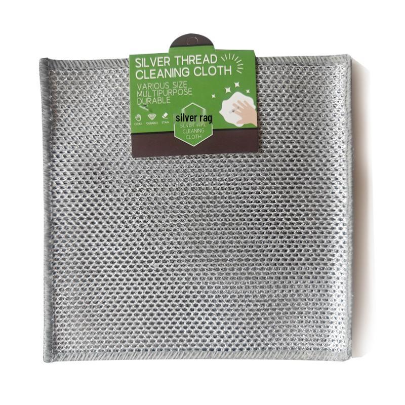 20x20 Silver Thread Steel Wire Dual-Sided Scouring Pad with Fixed Card Head Silver Single-Layer 3 Pack Card