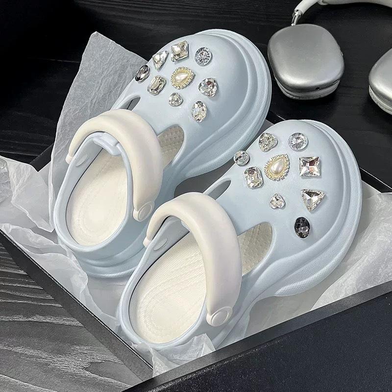 Thick-soled hole shoes women's 2025 new summer outer wear wedding dress artifact heightened heel non-slip sand sandals slippers