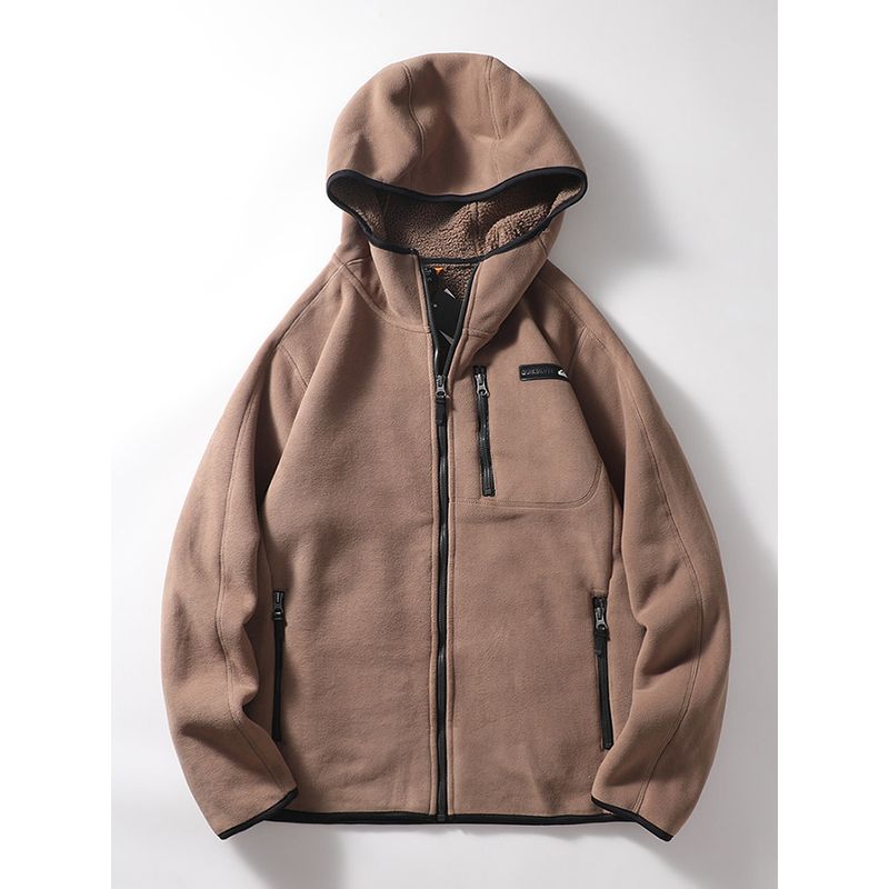 Outdoor Fleece Jacket with Hood, Thickened Fleece Lining, Men's Winter Zip-Up Sweatshirt