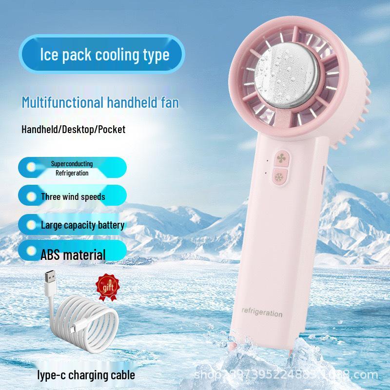 Mini Portable Rechargeable Turbine Fan with Semiconductor Cooling, Ice Pack, Handheld Fan for Desktop
