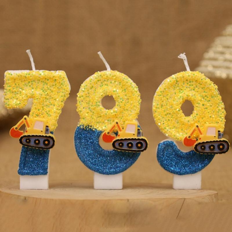 0-9 Mini Excavator Birthday Number Candles Cute Number Candle Digital Candles Top of Cake Baby Shower Birthday Party Supplies
