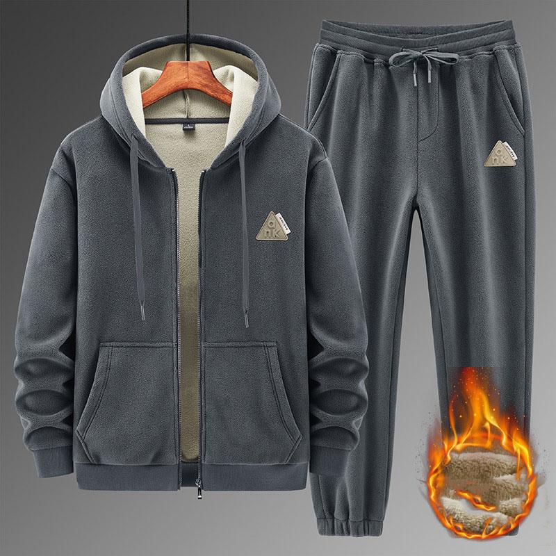Men's Winter Sports Set Warm Hoodie Wool Fitness Sportswear
