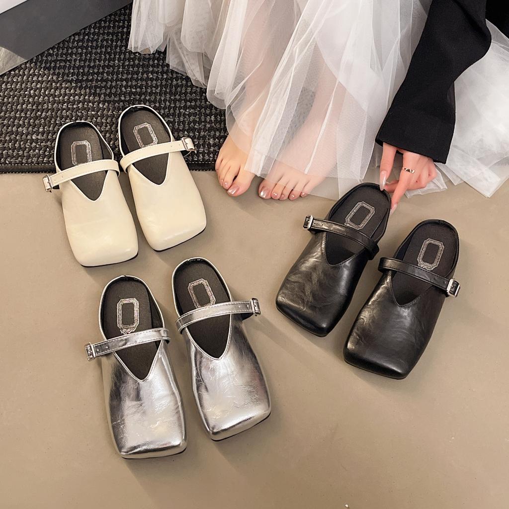 2025 Spring Summer Women Mules Slippers Shoes Fashion Cover Toe Slip On Slides Casual Street Style Flats Shoes