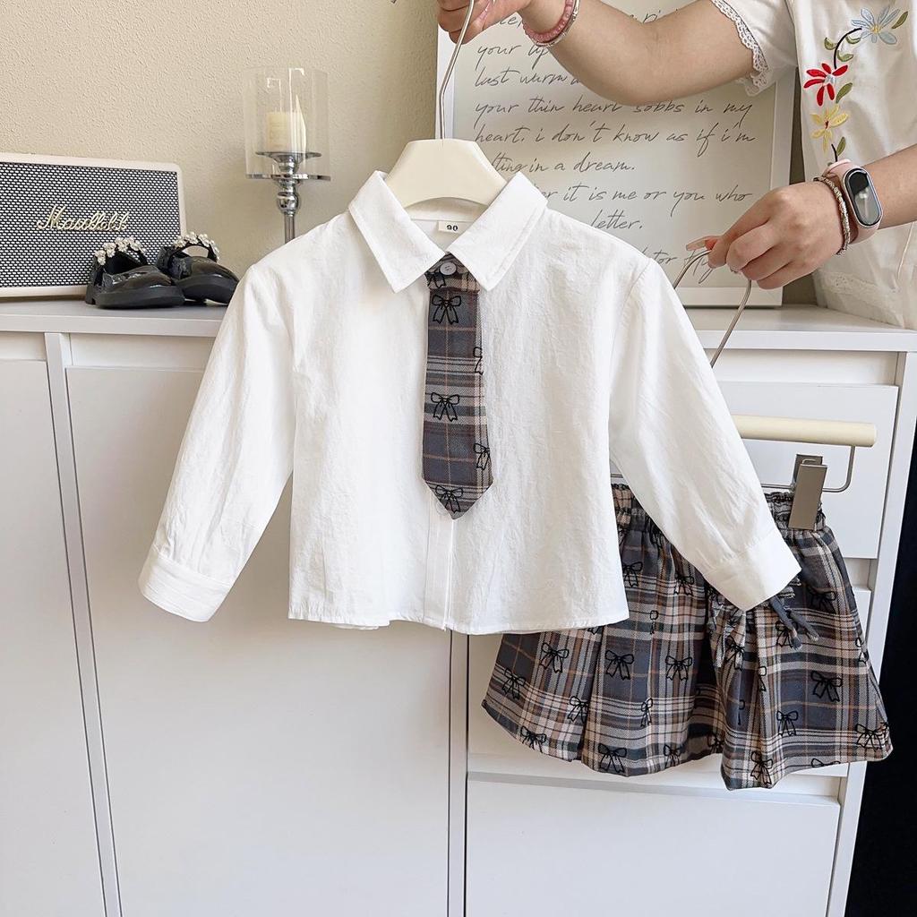 Girls' College Style Sweater Vest & Skirt Set with Tie for Autumn and Spring