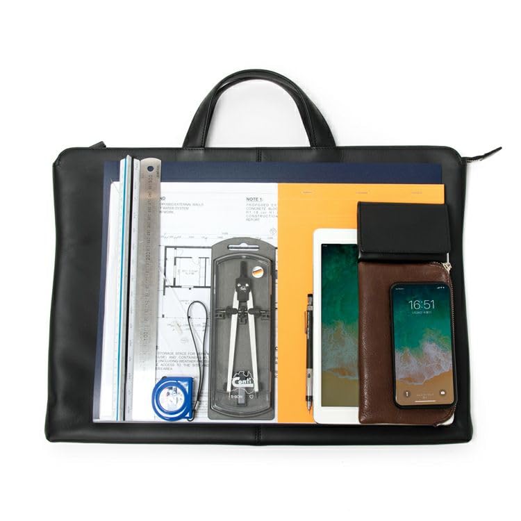 Zwickellose Aktentasche Hergestellt von Baseballhandschuh-Hersteller Echtes Leder A3 Novi Business-Tasche Große Kapazität Tasche PC 13 Zoll SA117 TRION Schwarz [Offiziell]