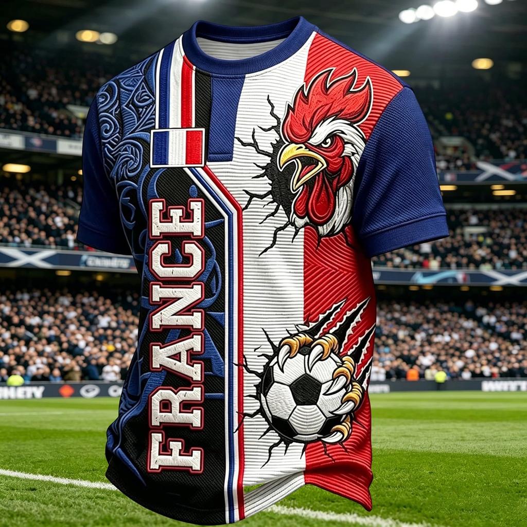 Men Crew Neck Short Sleeve Pullover T Shirt with Football Print Casual Fit Top for Sports and Fans France Theme