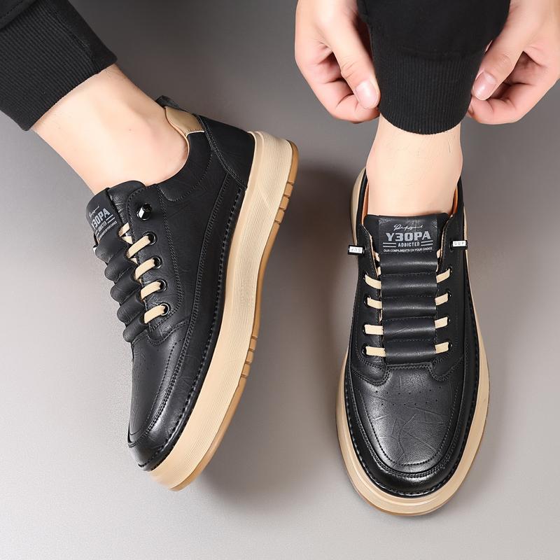 Brand Men Casual Leather Shoes Thick Bottom Antiskid Thick Bottom England Style Outdoor Shoes Business Work Land Shoes