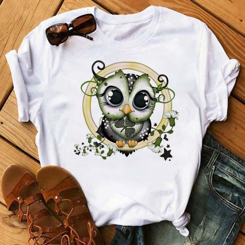ZX TEE Camiseta de Mujer con Gráfico de Búho Lindo Estampado Harajuku Kawaii Negra Cuello Redondo Manga Corta Top Dibujos Animados Casual Verano Viaje Camiseta