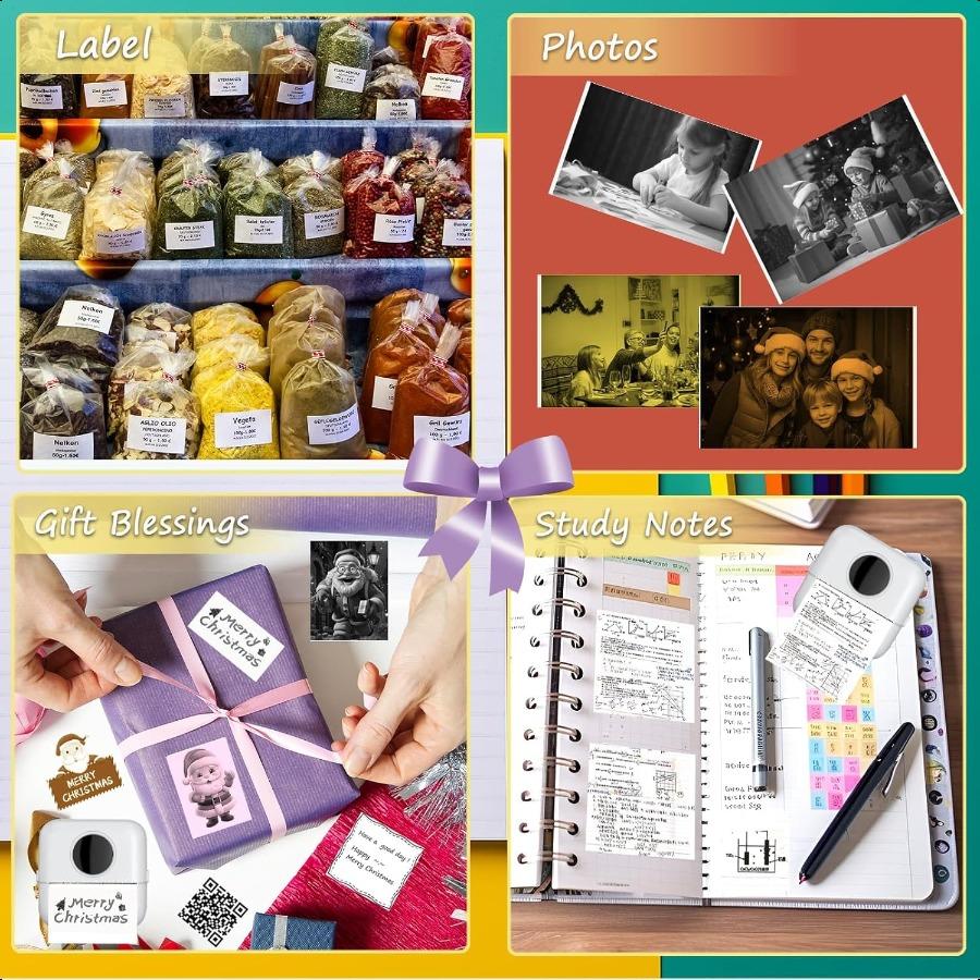 9 Rolls Thermal Sticker Paper for Mini PrinterSelfAdhesive Paper 57 * 25mm 3 Rolls White and 6 Rolls Colored HD Paper for Pocke