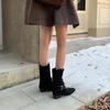 Thick Heel Retro Suede Thin Short Boots Knight Boots Women's Shoes 2025 New Autumn and Winter French Belt Buckle Medium Boots
