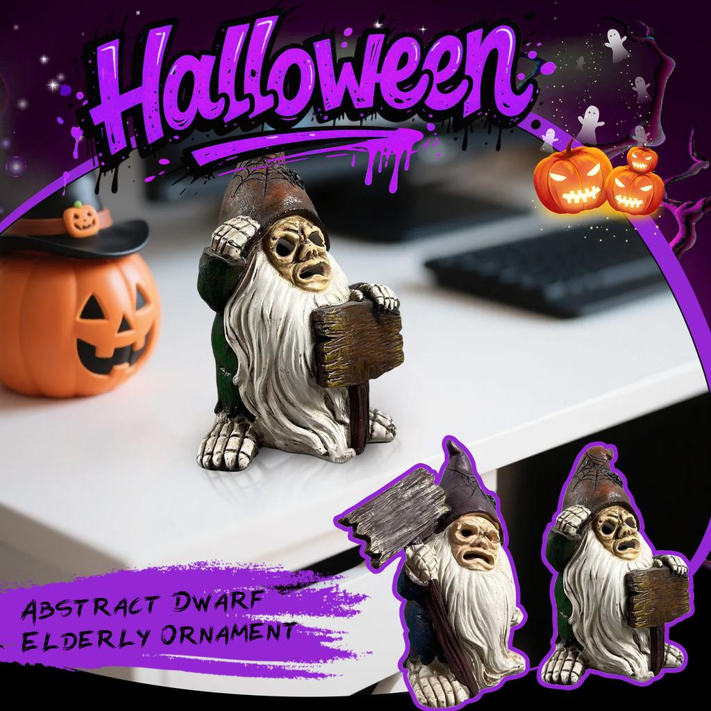 Funny Horror Resin Gnome Figurine - Halloween Decorations Indoor/Outdoor, Spooky Garden Gnomes Decor For Yard, Goth Home Decor & Horror Movie Gift