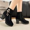 European And American Women'S Shoes Rhinestone Large Size Thick Heel High Heel Women'S Boots Autumn Round Head Short Martin Boots Women